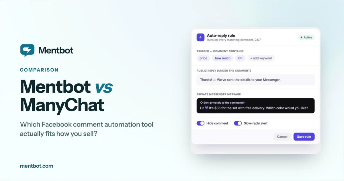 Mentbot vs ManyChat comparison for Facebook comment automation — features, pricing, and setup time
